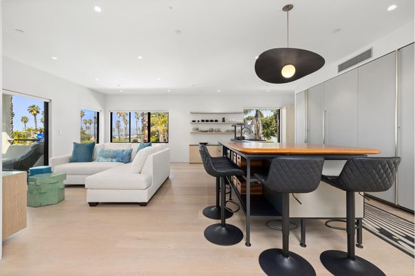 Interior, Kitchen, Living room, Pendant Lights, Recessed Lighting, Wood Texture Flooring