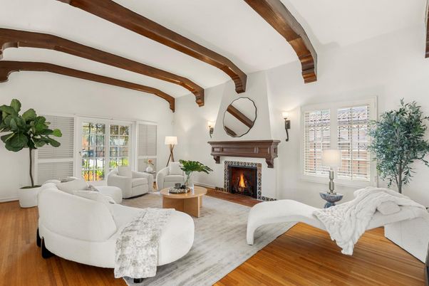 Fireplace, Interior, Living room, Wooden Beams, Wood Texture Flooring