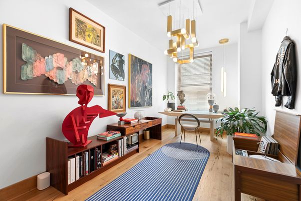Home Office, Interior, Pendant Lights, Wood Texture Flooring