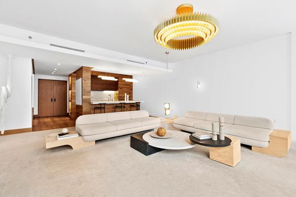Interior, Kitchen, Living room, Recessed Lighting, Wood Texture Flooring