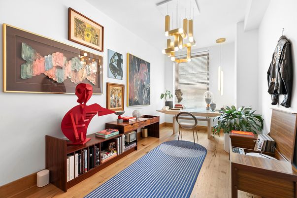 Home Office, Interior, Pendant Lights, Wood Texture Flooring