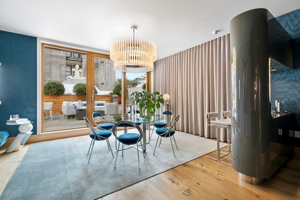 Chandelier, Dining room, Interior, Wood Texture Flooring