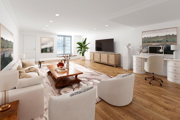 Home Office, Interior, Living room, Recessed Lighting, Wood Texture Flooring