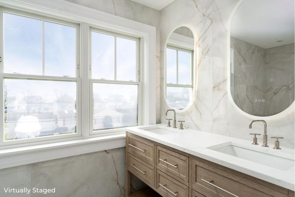 Bathroom, Dual Sink Vanities, Interior, Marble Walls