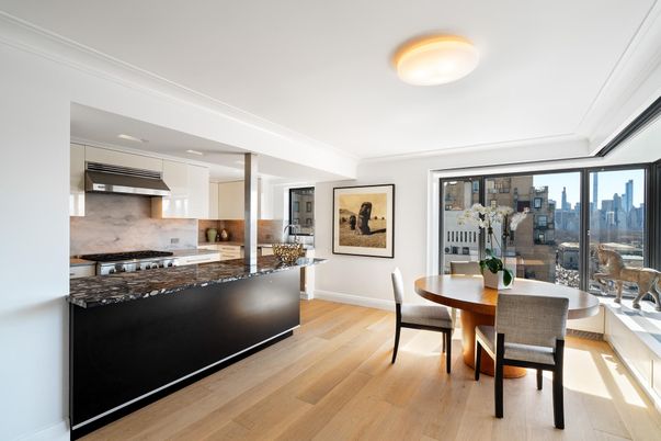 Dining room, Interior, Kitchen, Recessed Lighting, Stainless Steel Appliances, Wood Texture Flooring