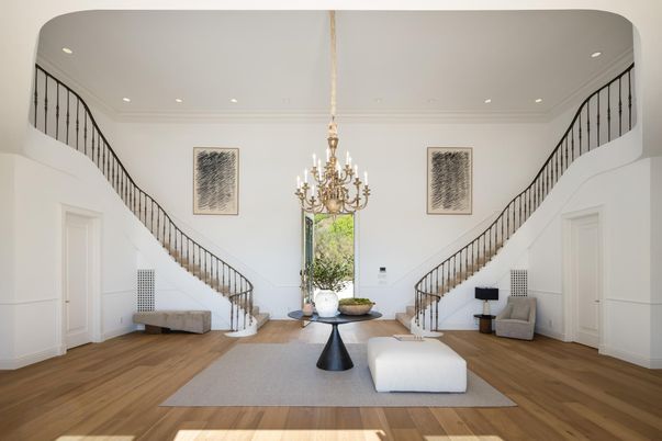 Chandelier, Interior, Living room, Recessed Lighting, Wood Texture Flooring