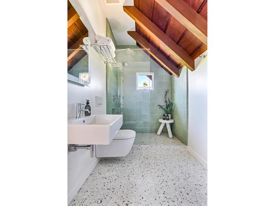 Bathroom, Glass Shower, Interior, Wooden Beams, Wooden Ceilings
