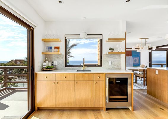 Dining room, Interior, Kitchen, Pendant Lights, Water, Wood Texture Flooring