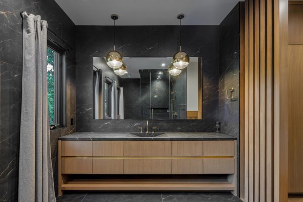 Bathroom, Interior, Marble Walls, Pendant Lights