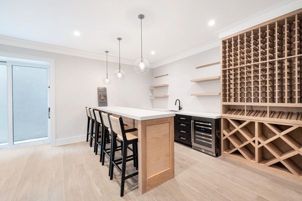 Interior, Pendant Lights, Recessed Lighting, Wine Storage, Wood Texture Flooring
