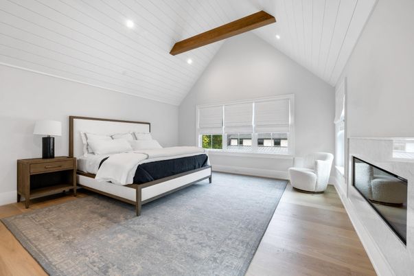 Bedroom, Interior, Recessed Lighting, Wooden Beams, Wood Texture Flooring