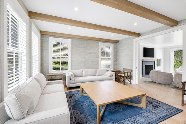 Fireplace, Interior, Living room, Recessed Lighting, Wooden Beams, Wood Texture Flooring