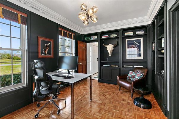 Home Office, Interior, Pendant Lights, Wood Texture Flooring