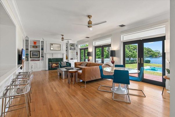 Fireplace, Interior, Living room, Water, Wood Texture Flooring