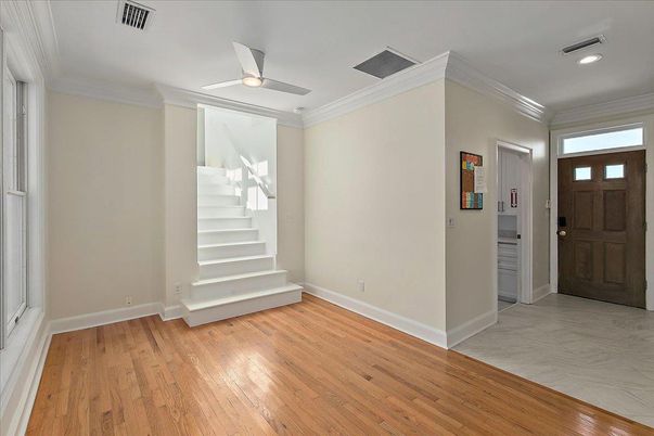 Empty room, Interior, Recessed Lighting, Wood Texture Flooring