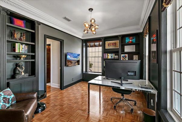 Chandelier, Home Office, Interior, Pendant Lights, Wood Texture Flooring