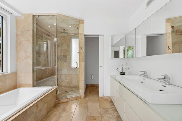 Bathroom, Dual Sink Vanities, Glass Shower, Interior
