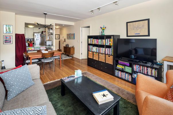 Dining room, Interior, Kitchen, Living room, Pendant Lights, Stainless Steel Appliances, Wood Texture Flooring