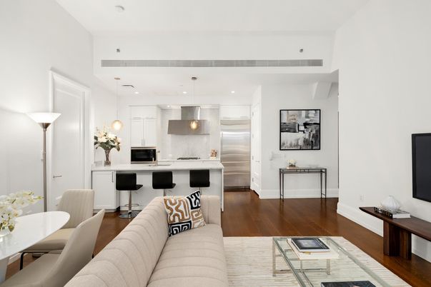 Dining room, Interior, Kitchen, Living room, Pendant Lights, Recessed Lighting, Stainless Steel Appliances, Wood Texture Flooring