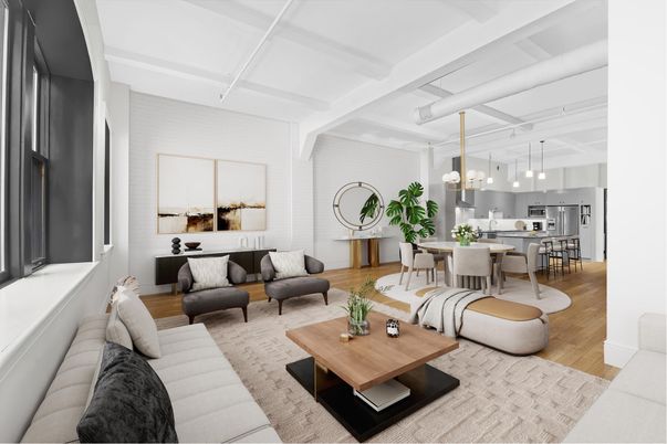 Dining room, Interior, Kitchen, Living room, Pendant Lights, Stainless Steel Appliances, Wood Texture Flooring