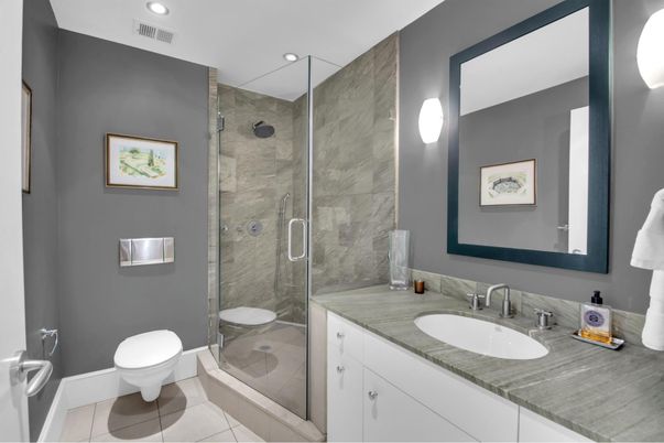 Bathroom, Glass Shower, Interior, Recessed Lighting