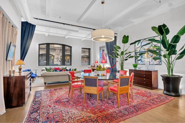 Dining room, Interior, Living room, Pendant Lights, Wood Texture Flooring