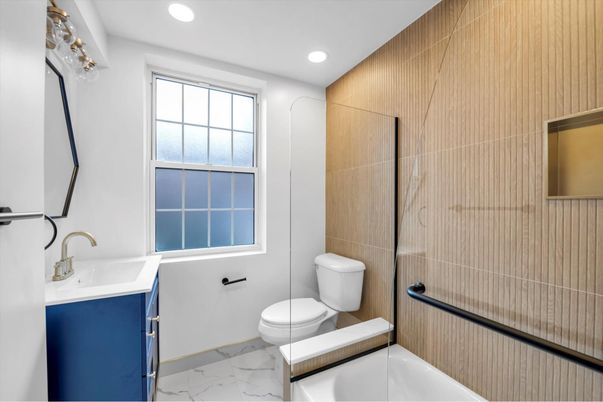 Bathroom, Glass Shower, Interior, Marble, Recessed Lighting