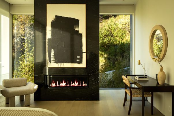 Fireplace, Home Office, Interior, Wood Texture Flooring