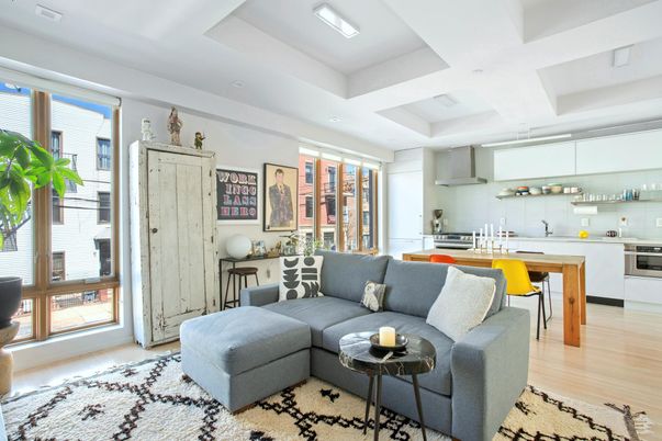 Interior, Kitchen, Living room, Recessed Lighting, Stainless Steel Appliances, Wood Texture Flooring
