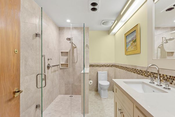 Bathroom, Glass Shower, Interior, Recessed Lighting