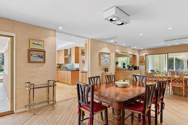 Dining room, Interior, Kitchen, Recessed Lighting, Wood Texture Flooring