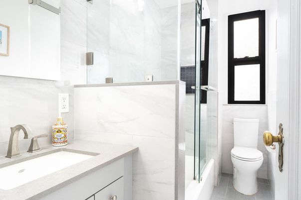 Bathroom, Glass Shower, Interior, Marble Walls