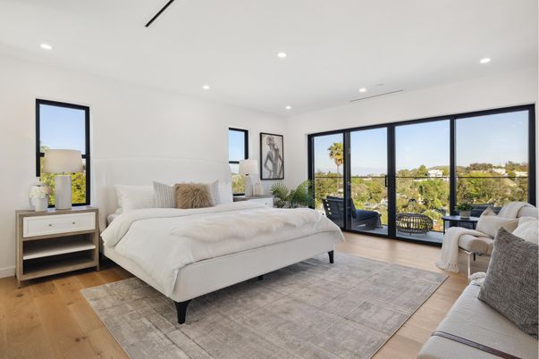 Bedroom, Interior, Recessed Lighting, Wood Texture Flooring