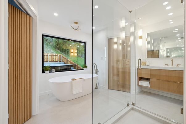 Bathroom, Dual Sink Vanities, Free Standing Baths, Glass Shower, Interior, Recessed Lighting