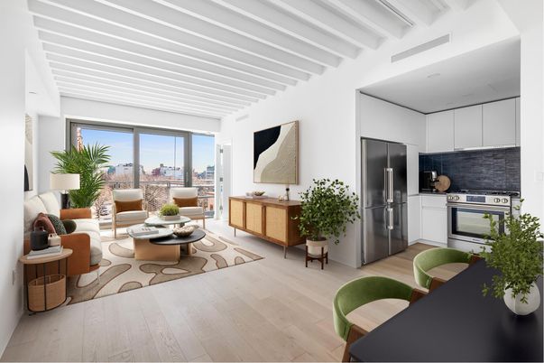 Interior, Kitchen, Living room, Stainless Steel Appliances, Wood Texture Flooring