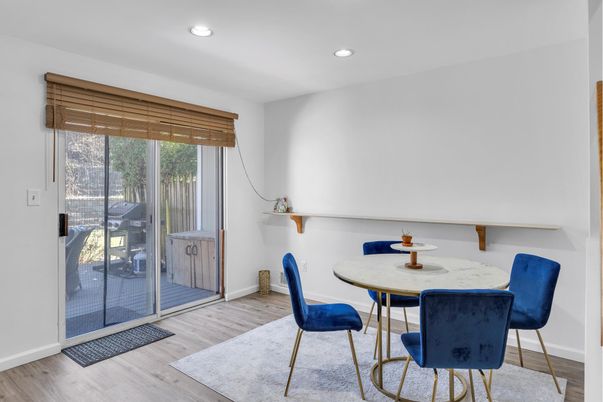 Dining room, Interior, Recessed Lighting, Wood Texture Flooring