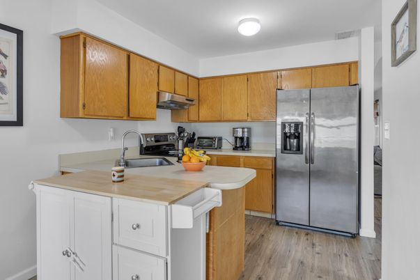 Interior, Kitchen, Stainless Steel Appliances, Wood Texture Flooring