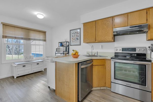 Interior, Kitchen, Stainless Steel Appliances, Wood Texture Flooring