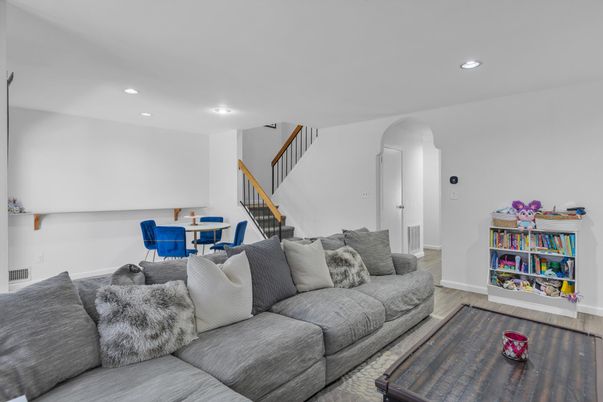 Interior, Living room, Recessed Lighting, Wood Texture Flooring