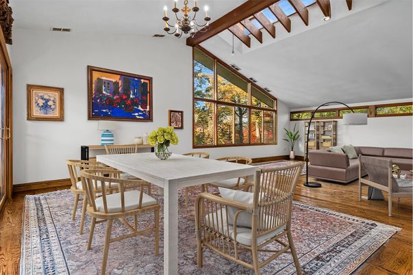 Chandelier, Dining room, Interior, Living room, Wooden Beams, Wood Texture Flooring