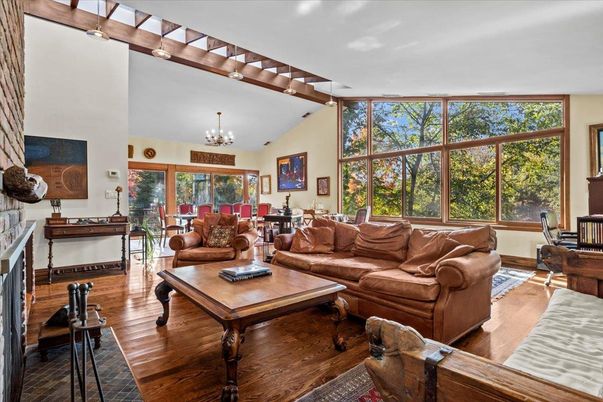 Chandelier, Dining room, Interior, Living room, Wooden Beams, Wood Texture Flooring