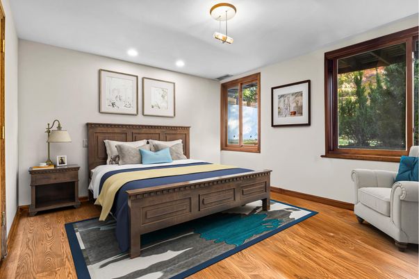 Bedroom, Interior, Recessed Lighting, Wood Texture Flooring