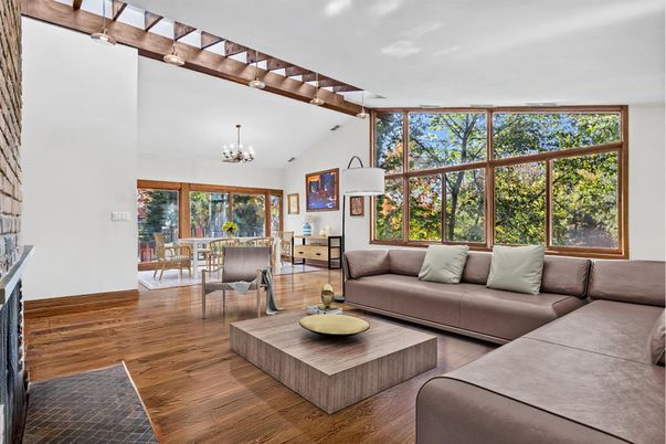 Chandelier, Dining room, Interior, Living room, Wooden Beams, Wood Texture Flooring