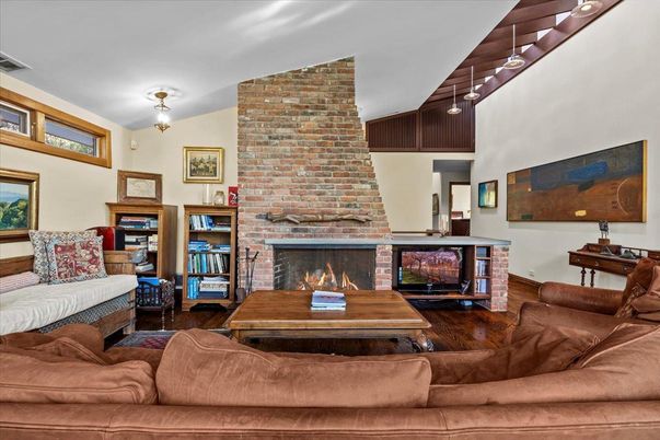 Fireplace, Interior, Living room, Stone Walls, Wood Texture Flooring