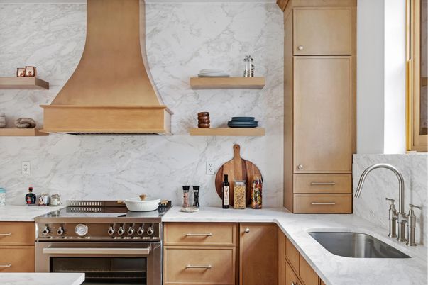 Interior, Kitchen, Marble Walls, Stainless Steel Appliances