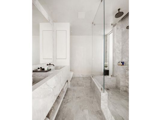 Bathroom, Glass Shower, Interior, Marble Walls