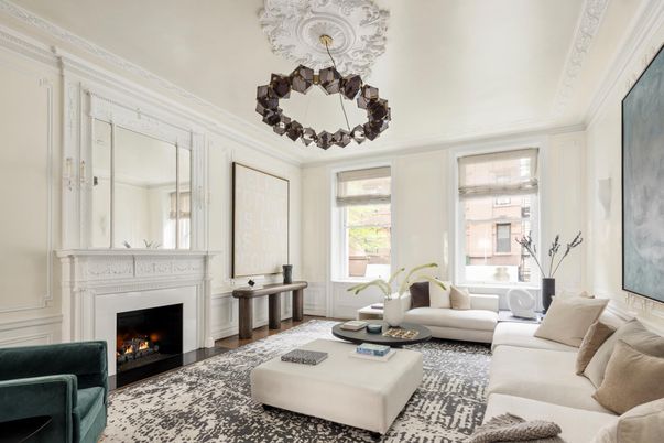 Chandelier, Fireplace, Interior, Living room