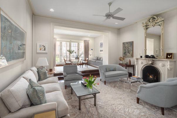 Dining room, Fireplace, Interior, Living room, Recessed Lighting