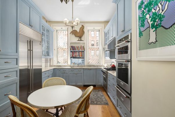 Chandelier, Interior, Kitchen, Stainless Steel Appliances, Wood Texture Flooring