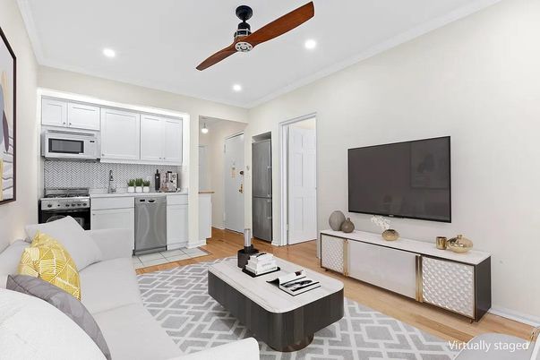 Interior, Kitchen, Living room, Recessed Lighting, Stainless Steel Appliances, Wood Texture Flooring